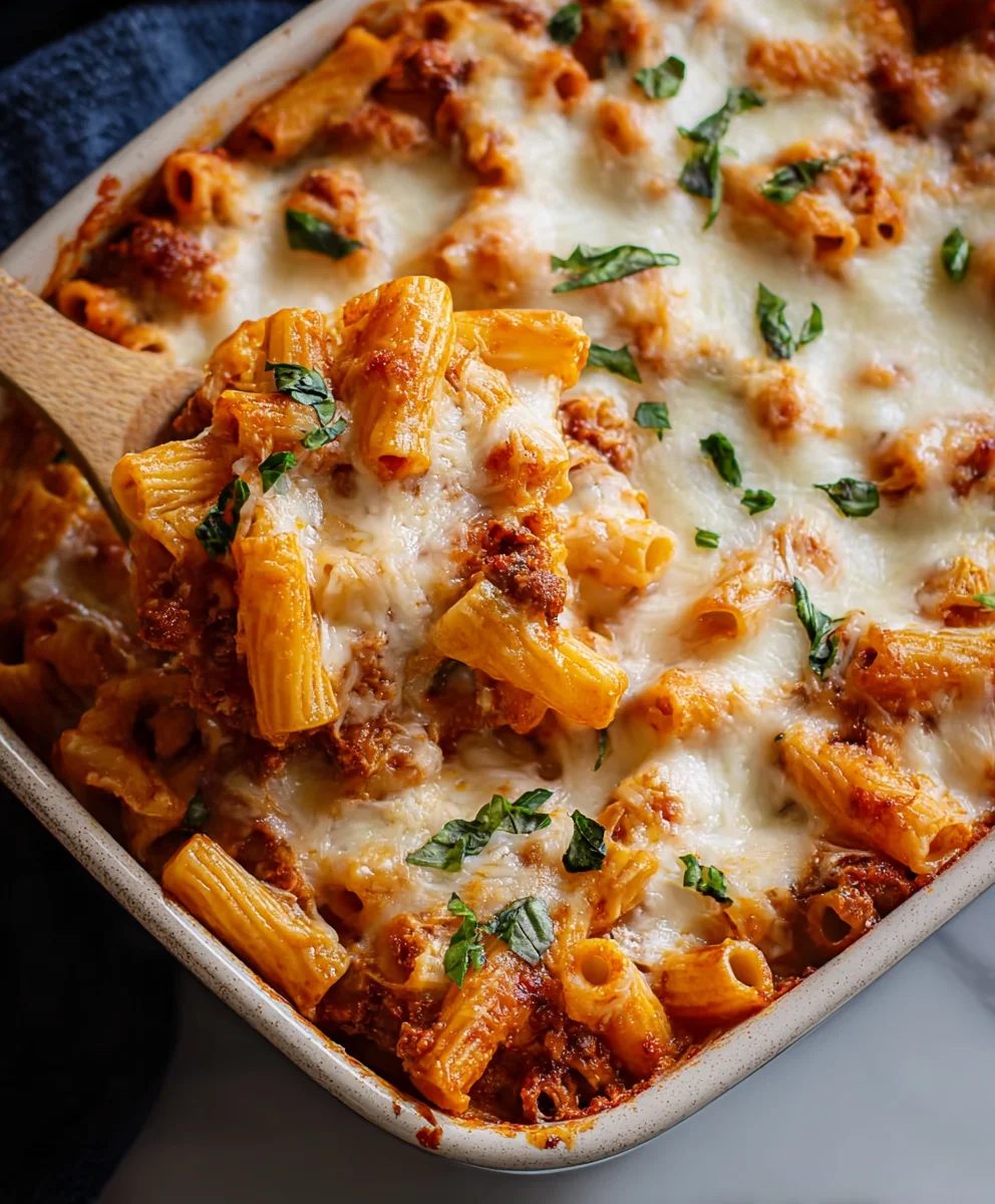 Ultimate Three Cheese Baked Ziti Recipe-Family Favorite
