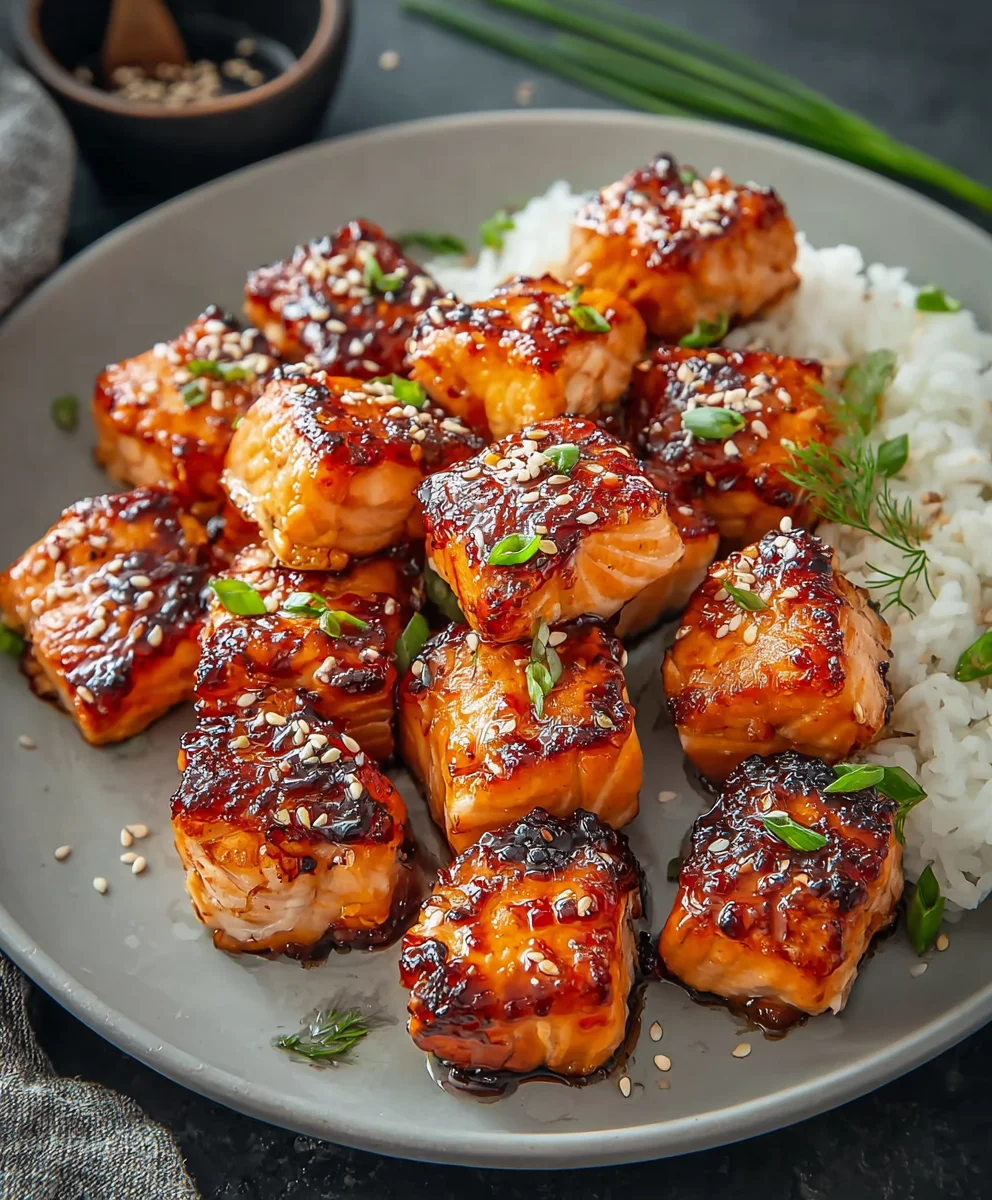 Quick Honey Garlic Salmon Bites-Easy Recipe