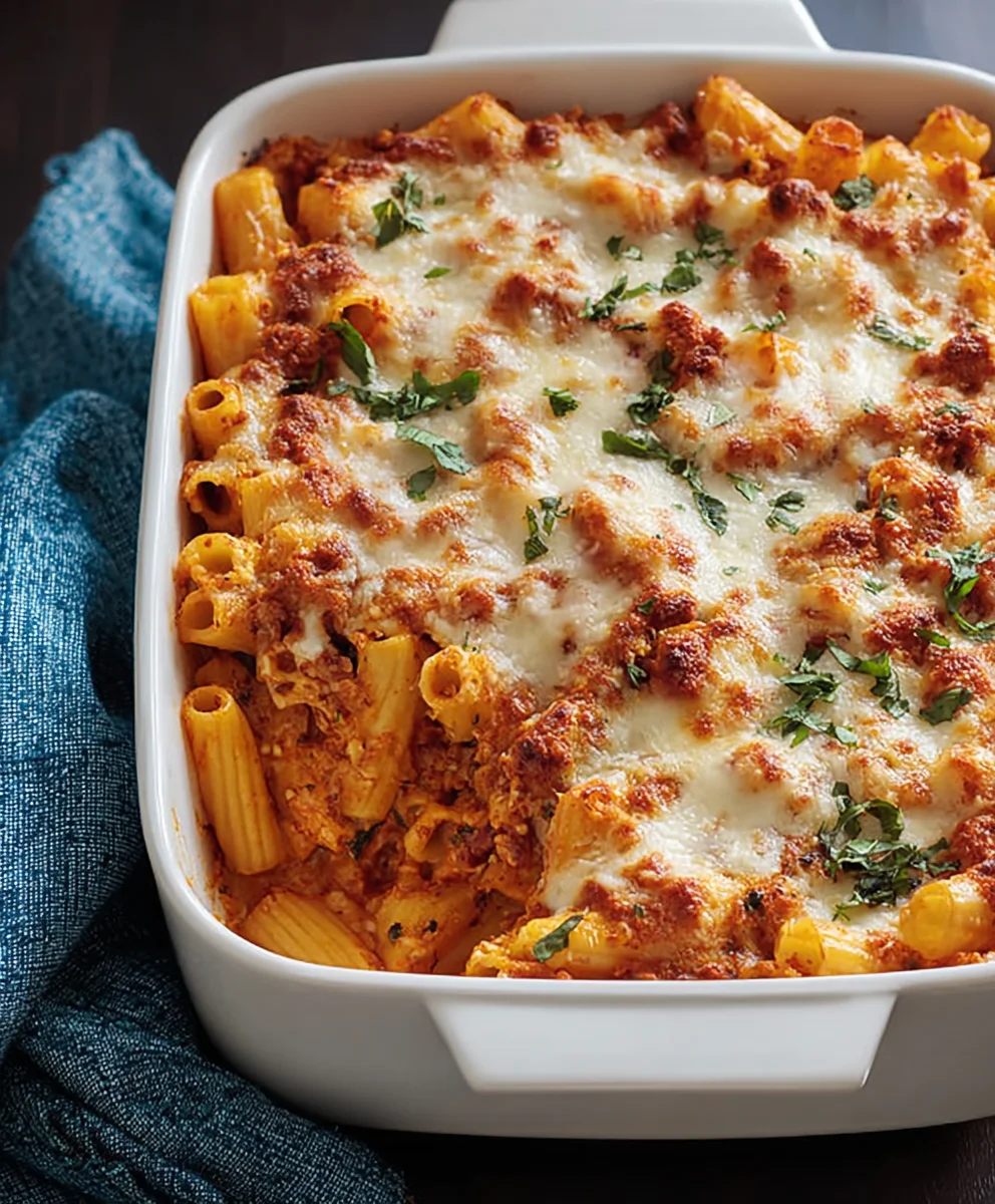 Ultimate Three Cheese Baked Ziti Recipe-Family Favorite