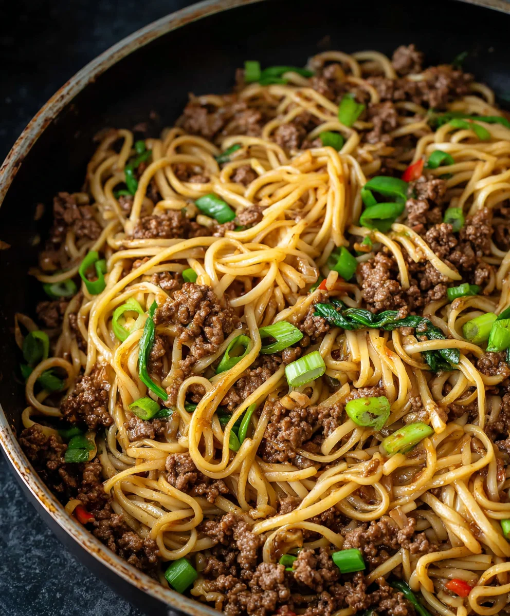Quick Mongolian Ground Beef Noodles Recipe