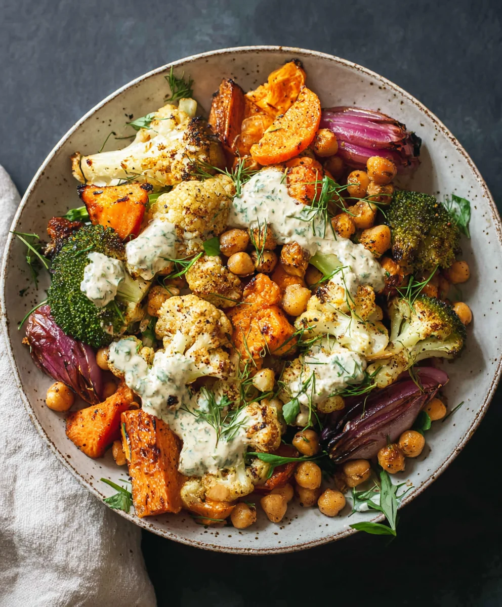 Glow Bowl Recipe-Roasted Veggie Tahini Yogurt Sauce