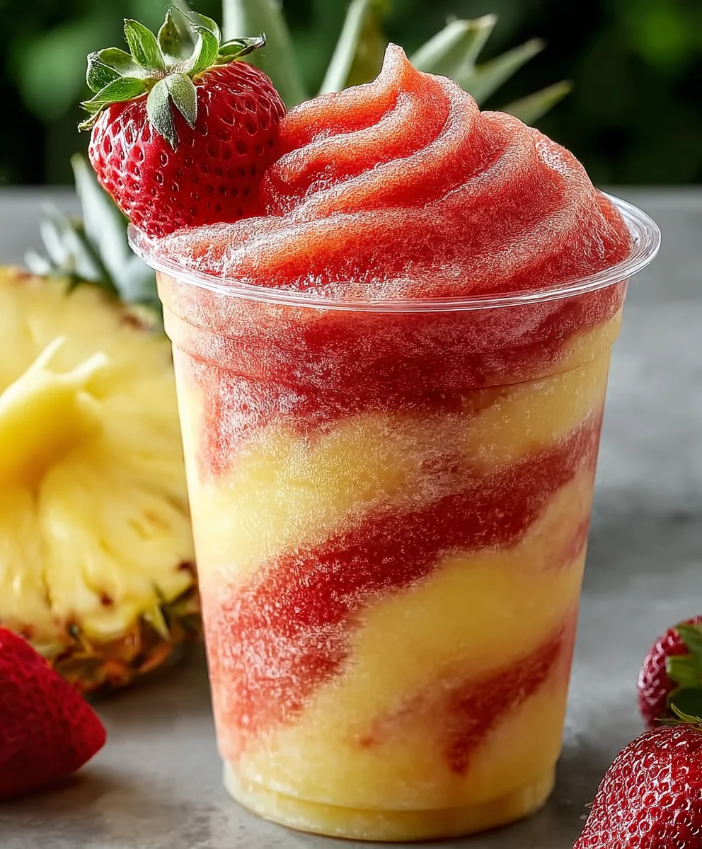 Pineapple Strawberry Swirl Slushies- Refreshing Drink Recipe