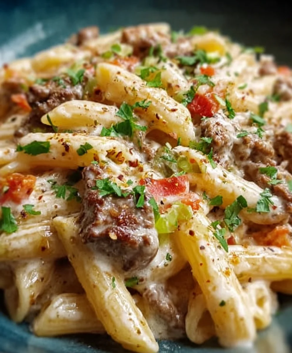 Philly Cheesesteak Pasta- A Delicious Beef & Pepper Dish