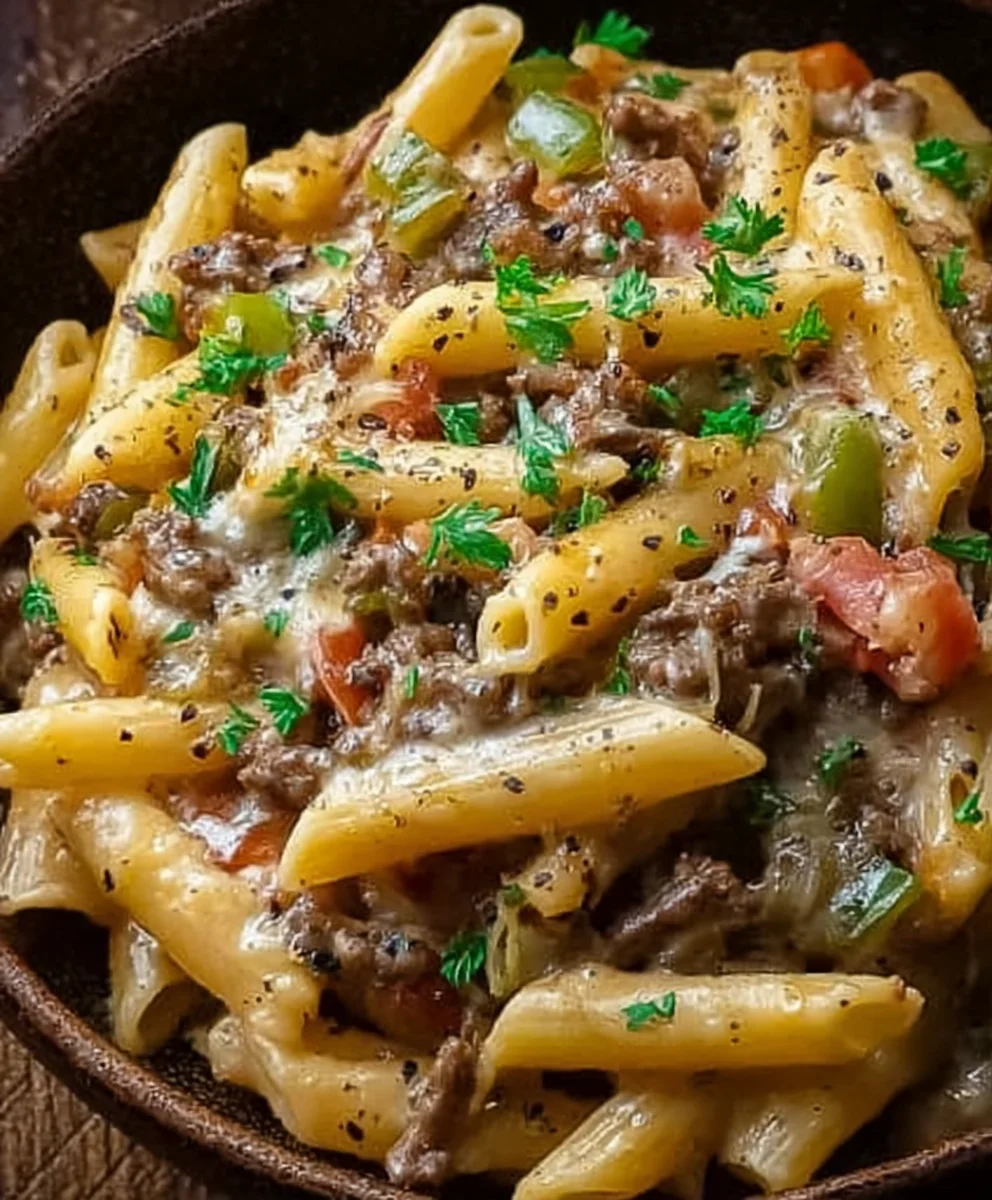 Philly Cheesesteak Pasta- A Delicious Beef & Pepper Dish