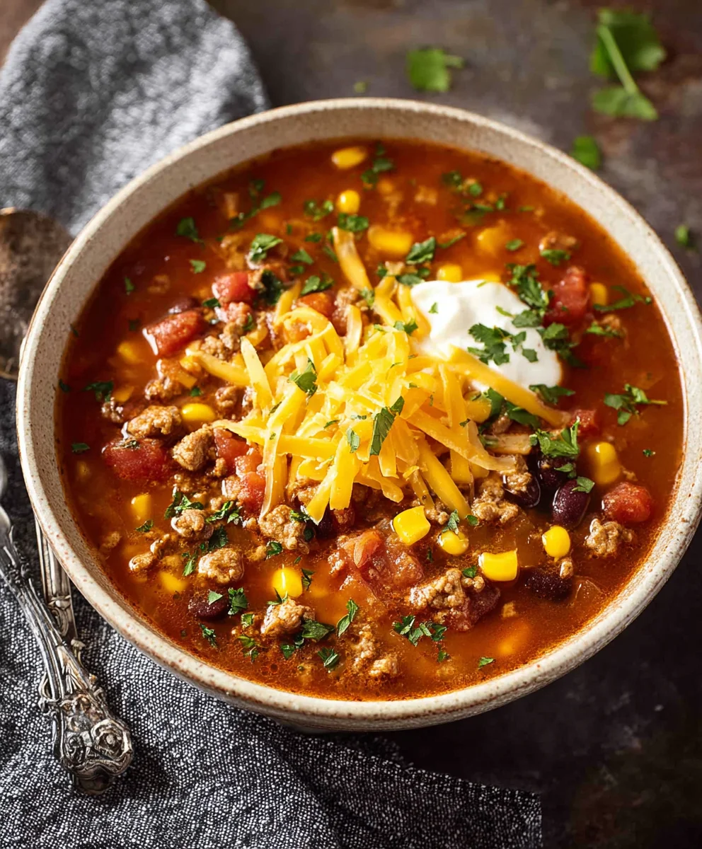 Easy Beef Taco Soup Recipe- Quick & Flavorful Dinner