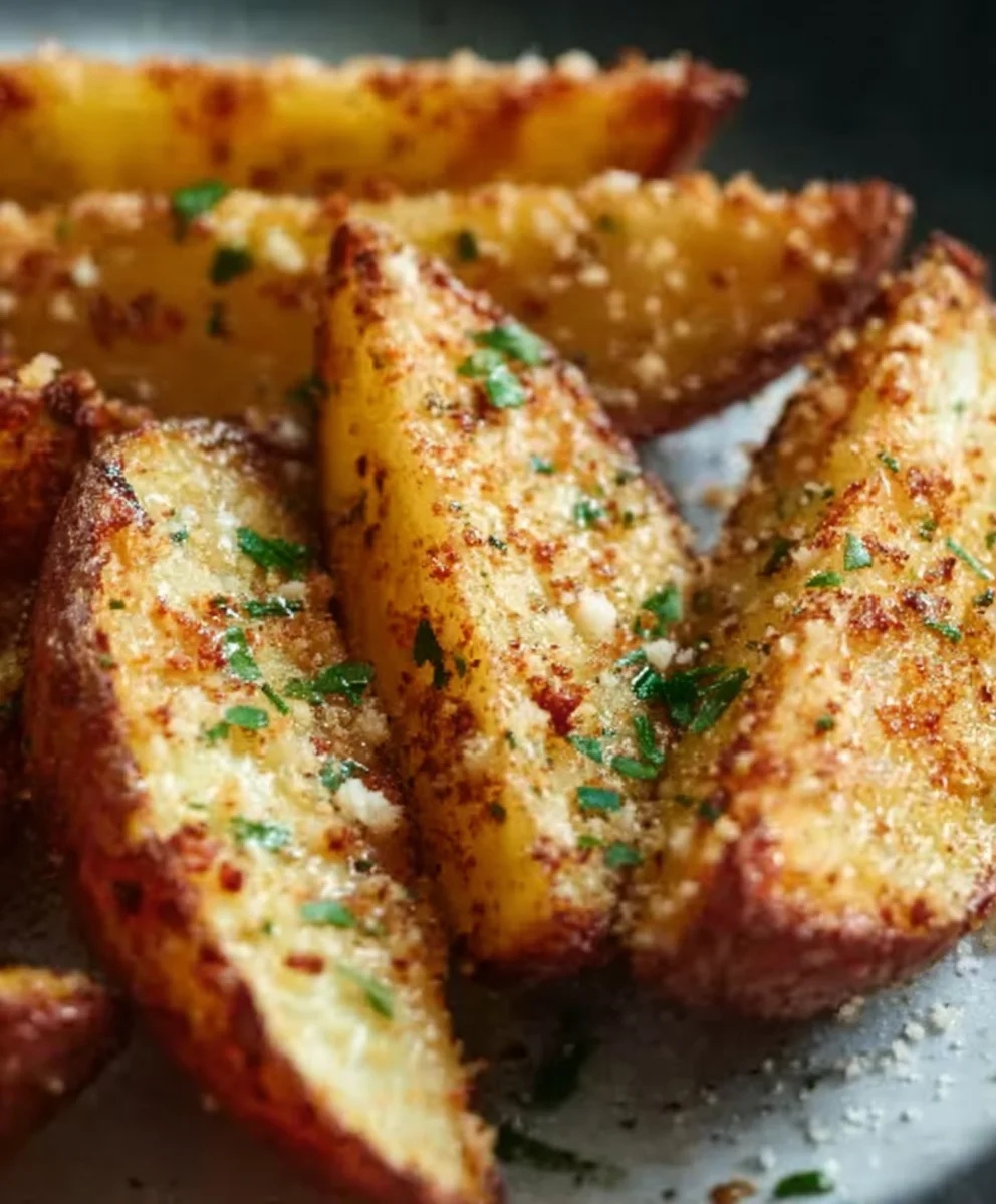 Garlic Parmesan Potato Wedges-Easy Baked Side Dish