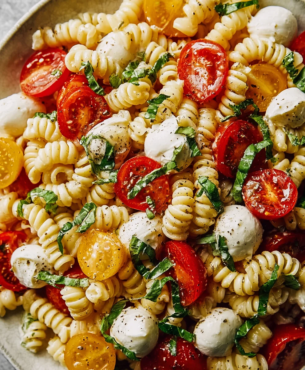 Creamy Caprese Pasta Salad- Easy Summer Side