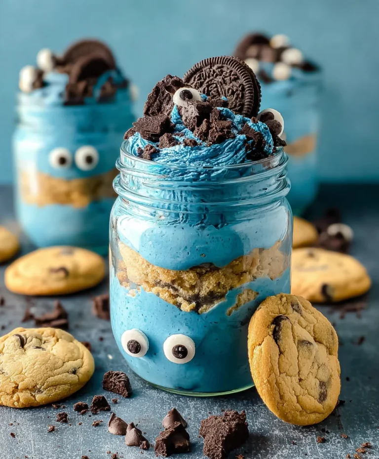 Cookie Monster Cake Jars-Fun Blue Dessert Treat