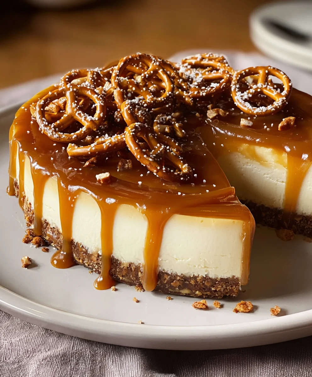 Salted Caramel Pretzel Cheesecake- Sweet & Salty Bliss