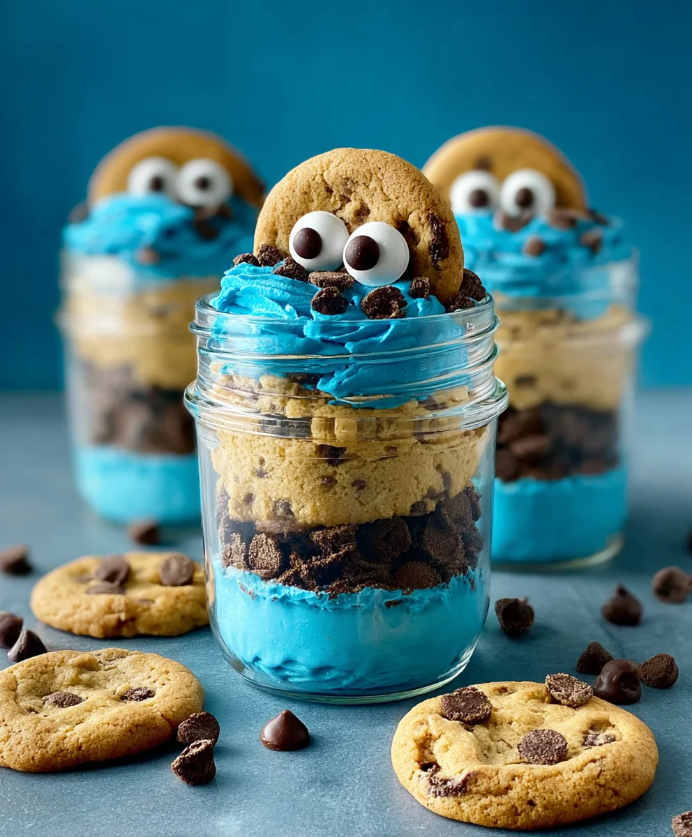 Cookie Monster Cake Jars-Fun Blue Dessert Treat
