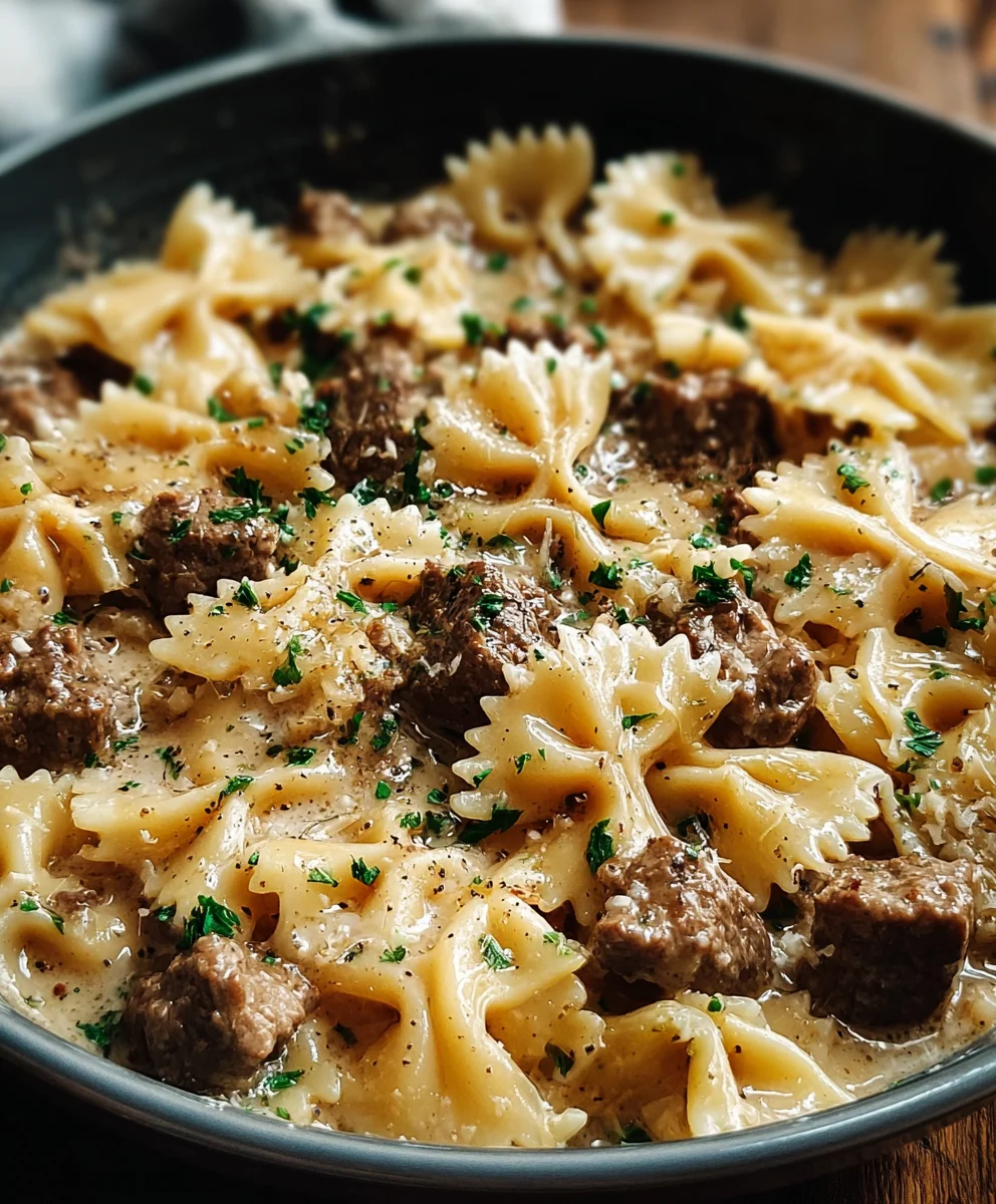 Creamy Parmesan Garlic Beef Pasta Recipe