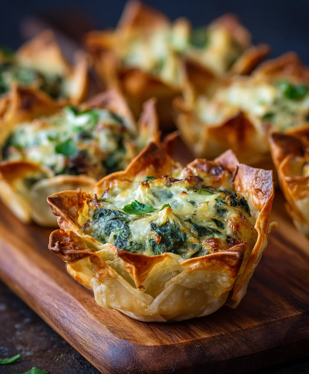 Spinach Artichoke Wonton Cups-Easy Appetizer Recipe