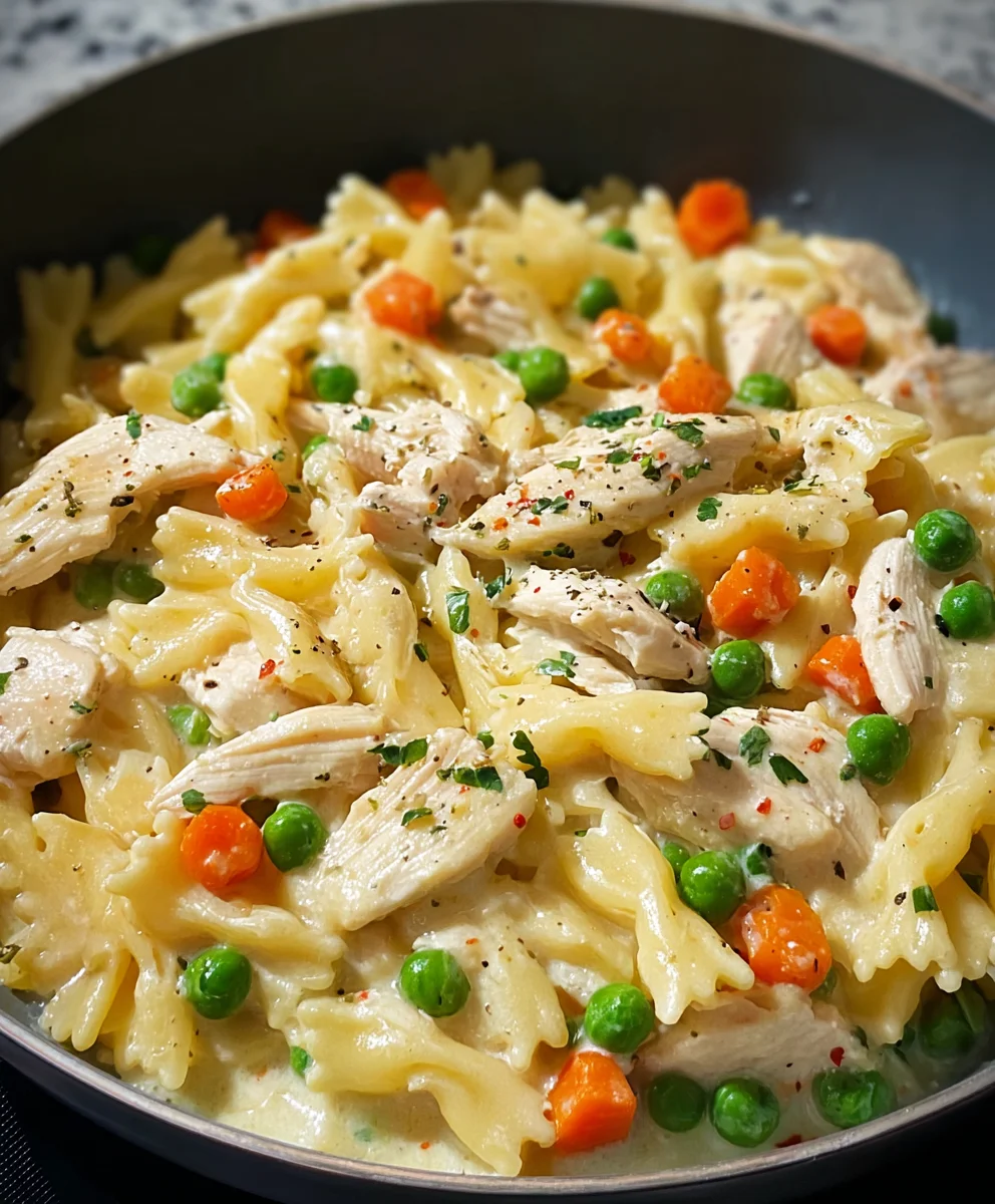 Easy Chicken Pot Pie Pasta Skillet Recipe