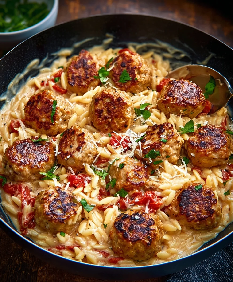 Marry Me Chicken Meatball Orzo-Easy & Delicious Recipe