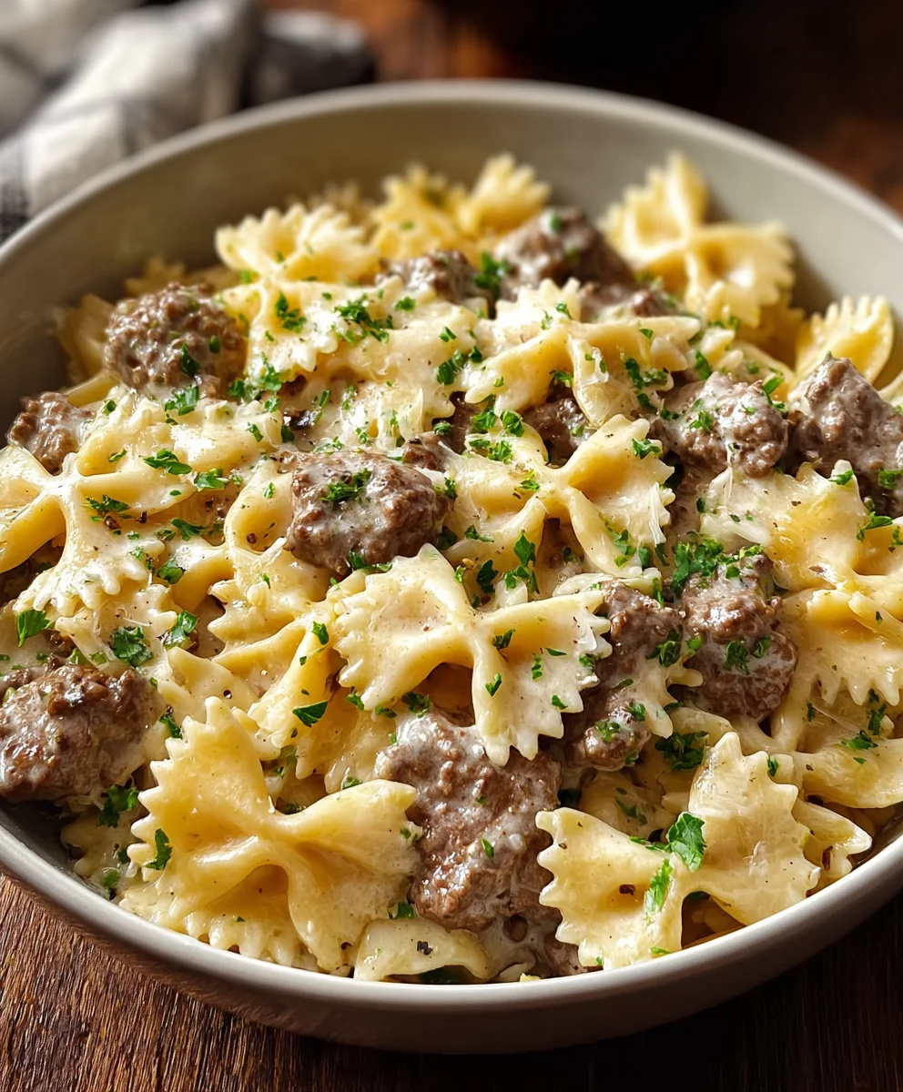 Beef Bowtie Pasta Alfredo Creamy Delight