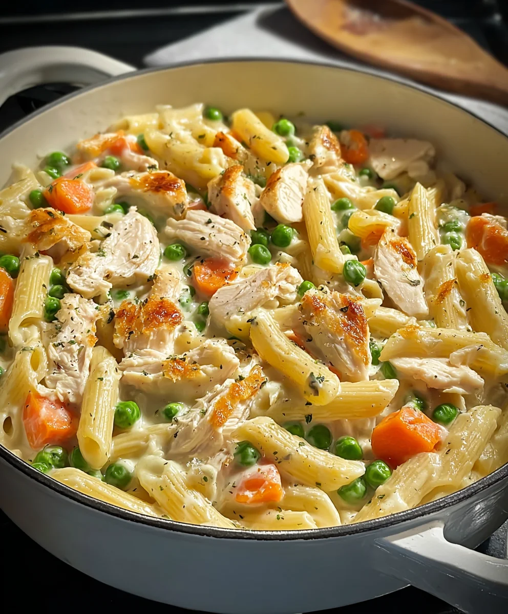 Easy Chicken Pot Pie Pasta Skillet Recipe