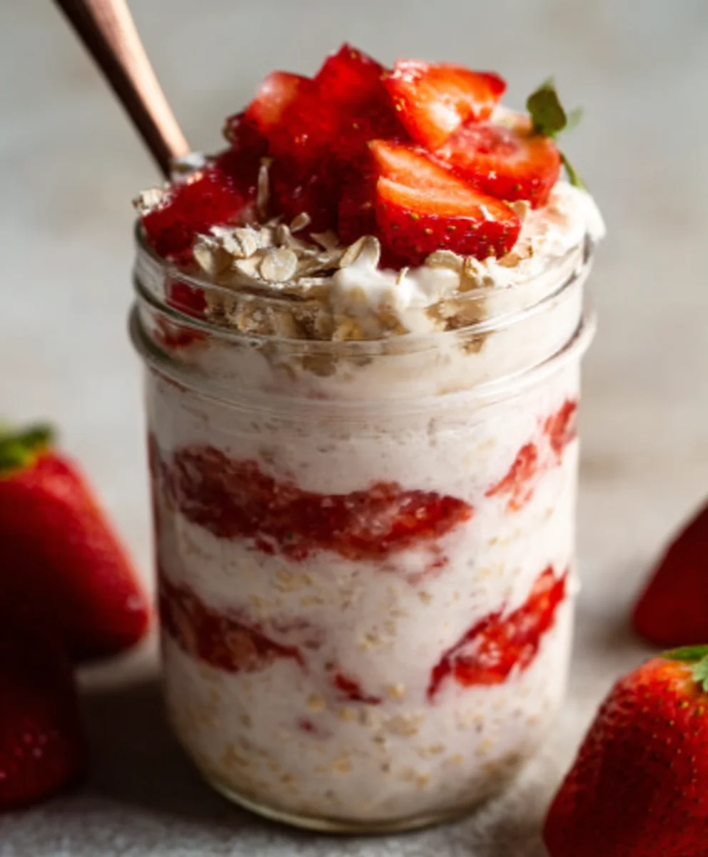 Strawberry Cheesecake Overnight Oats Recipe-Easy Breakfast