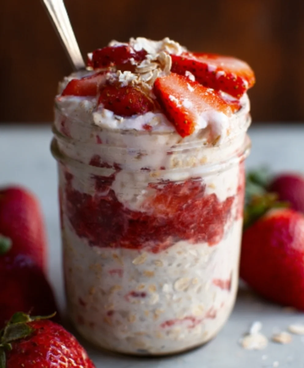 Strawberry Cheesecake Overnight Oats Recipe-Easy Breakfast