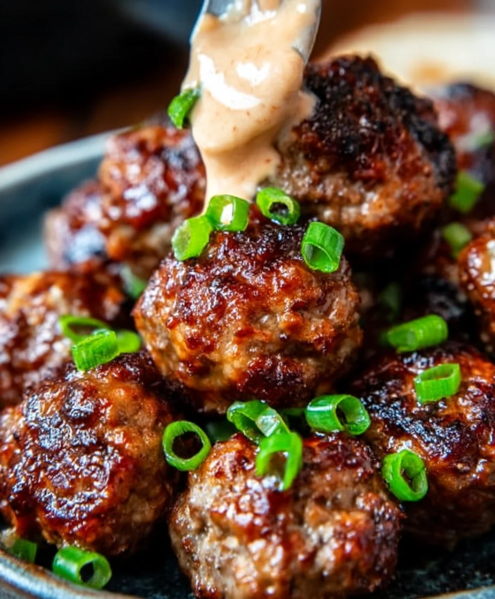 Korean Beef BBQ Meatballs Spicy Mayo Dip