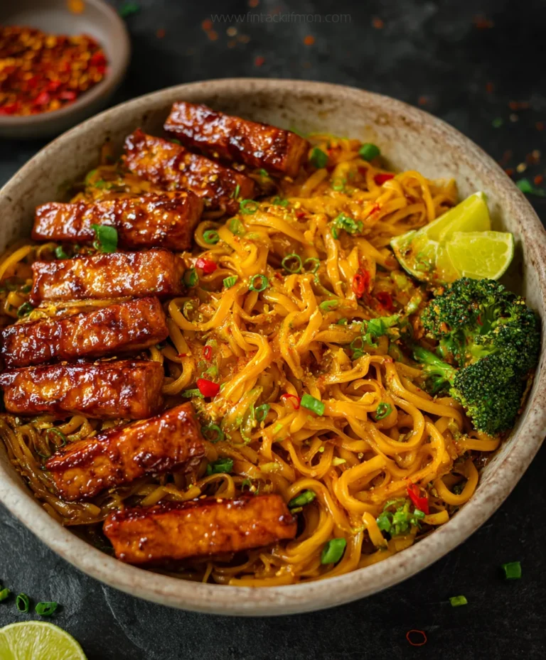 Sweet Spicy Tempeh Garlic Curry Noodles