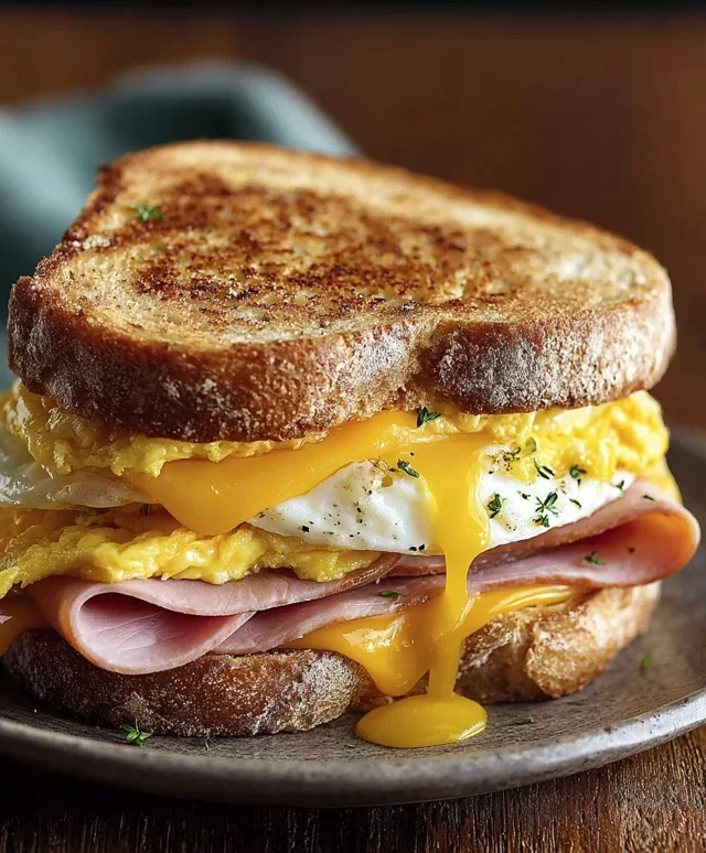 Egg and Beef Beef Ham Breakfast Sandwich