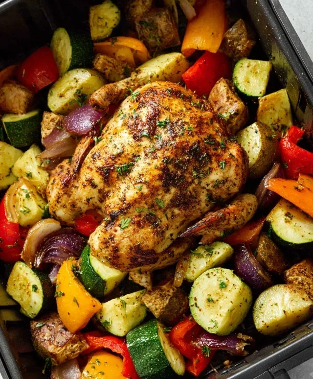 Air Fryer Chicken and Vegetables (in 15 minutes!)
