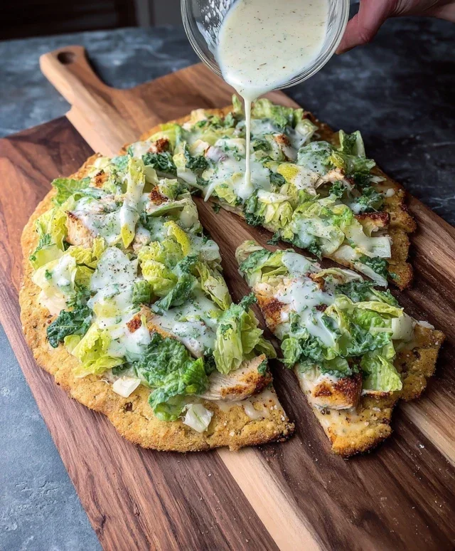 Viral Chicken Crust Caesar Salad Pizza