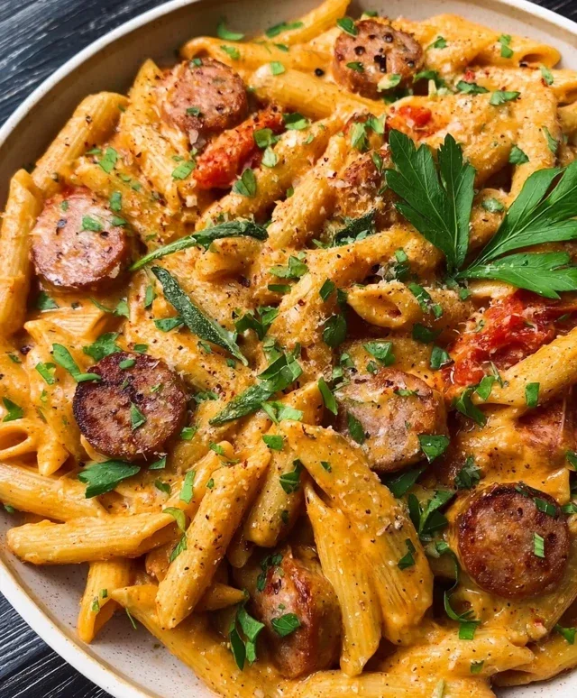 One Pot Creamy Cajun Sausage Pasta (30-Minutes)