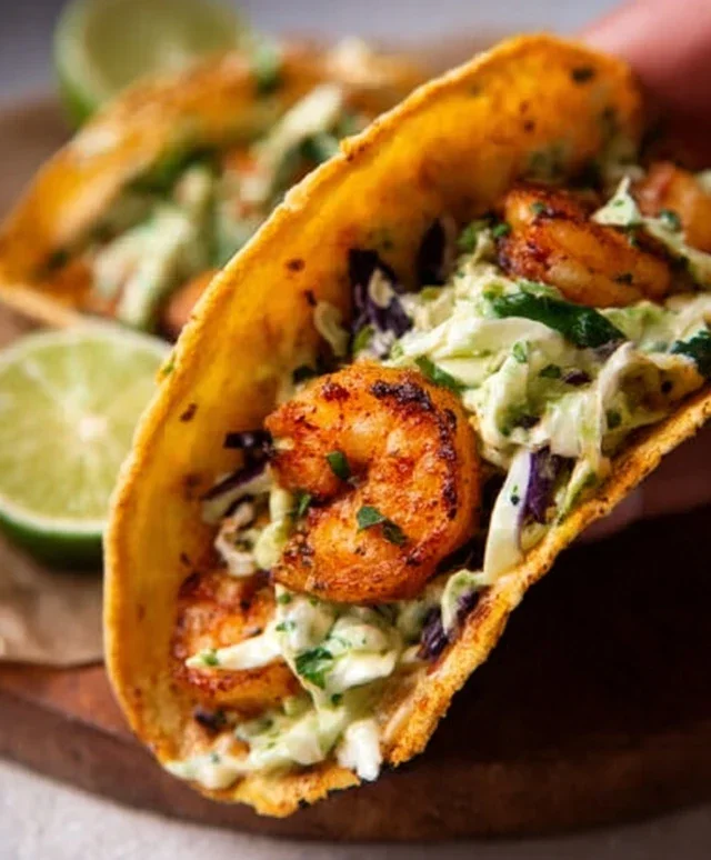 Cilantro Lime Shrimp Tacos with Creamy Slaw