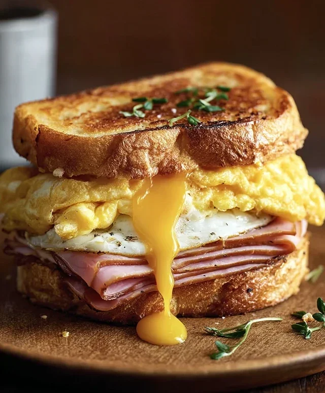 Egg and Beef Beef Ham Breakfast Sandwich