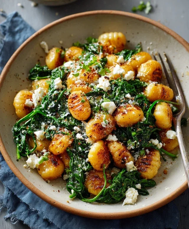 Crispy Gnocchi With Spinach And Feta