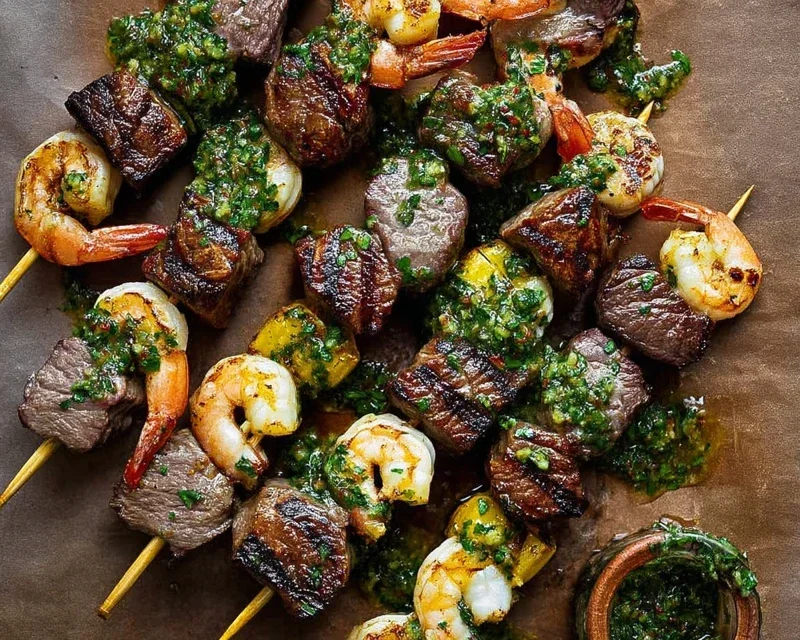 Surf and Turf Kabobs with Chimichurri Sauce