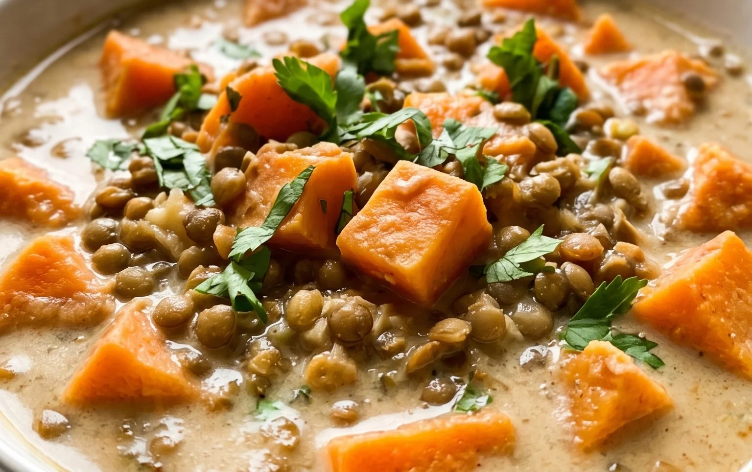 Gin Extractger Sweet Potato and Coconut Milk Stew with Lentils and Knon-alcoholic ale