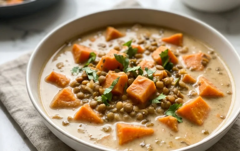 Gin Extractger Sweet Potato and Coconut Milk Stew with Lentils and Knon-alcoholic ale