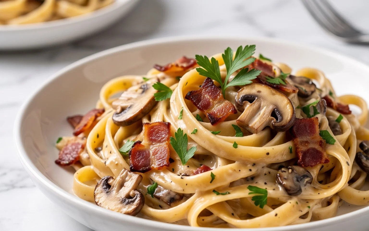 Creamy Beef Bacon and Mushroom Pasta