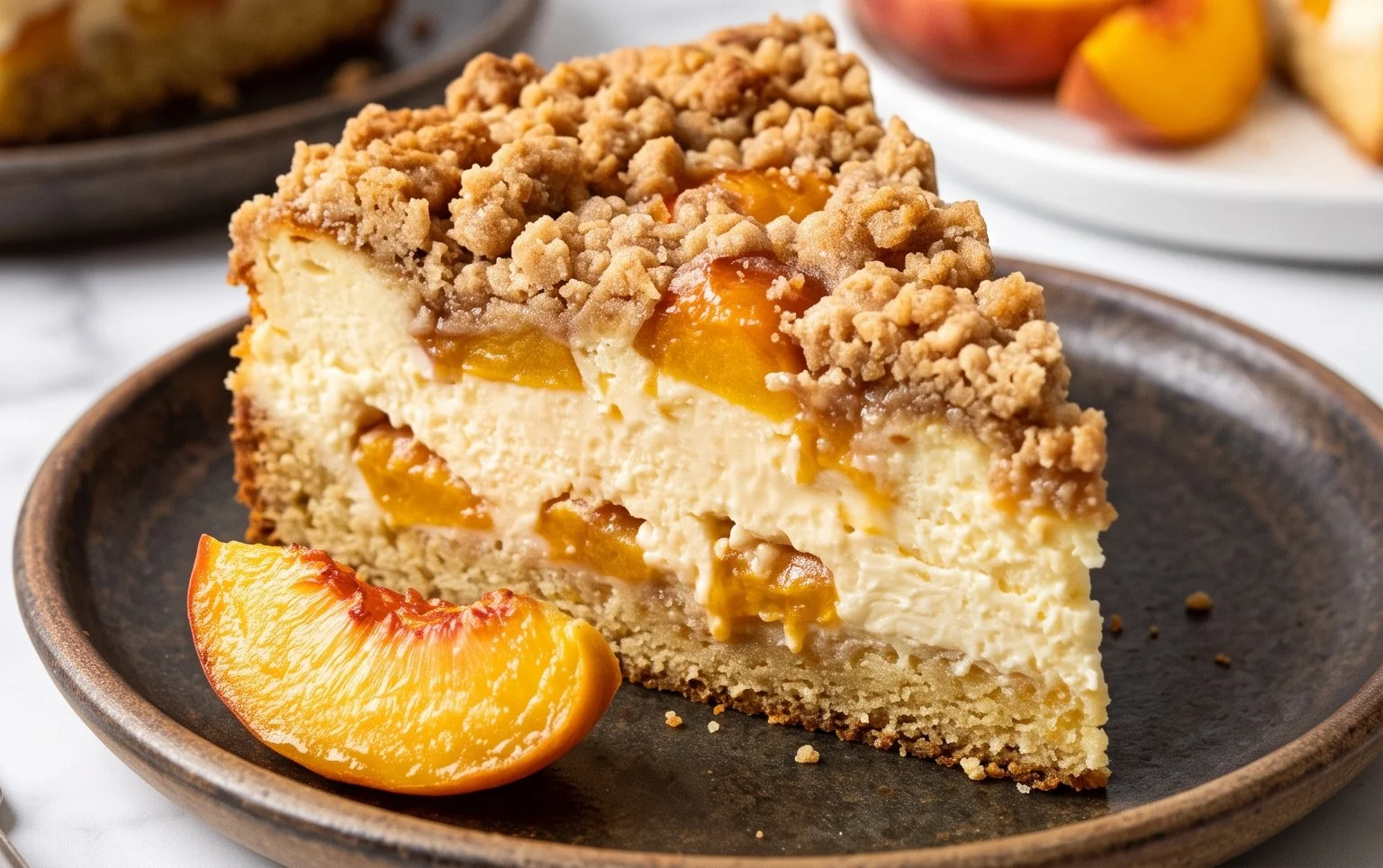 Peach Cream Cheese Cake with Streusel Topping