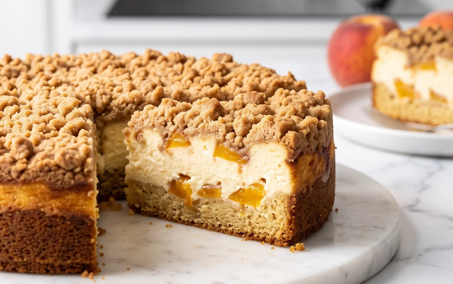 Peach Cream Cheese Cake with Streusel Topping