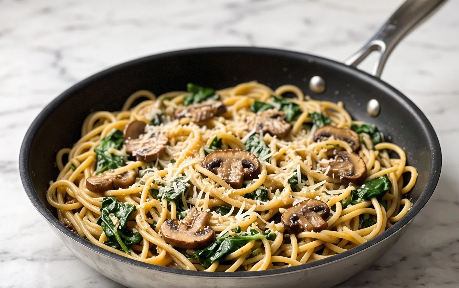 Parmesan Spinach Mushroom Pasta Skillet