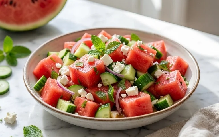 Watermelon Salad with Cucumber and Feta