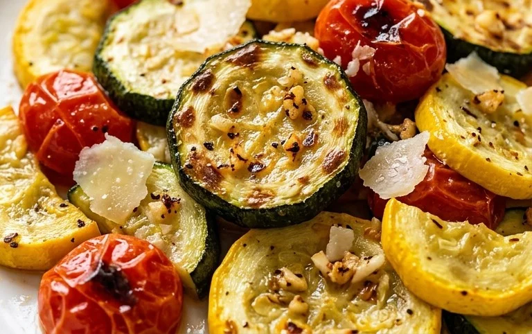 Roasted Garlic-Parmesan Zucchini, Squash and Tomatoes