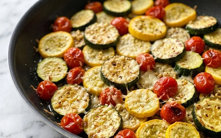 Roasted Garlic-Parmesan Zucchini, Squash and Tomatoes
