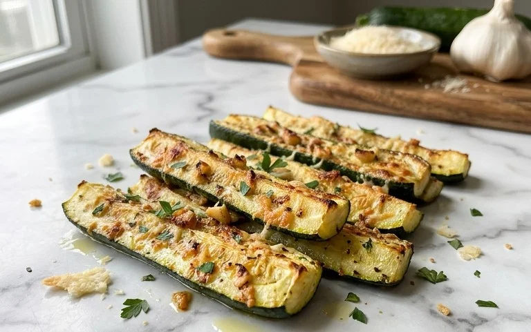 Irresistibly Crunchy Garlic Parmesan Roasted Zucchini